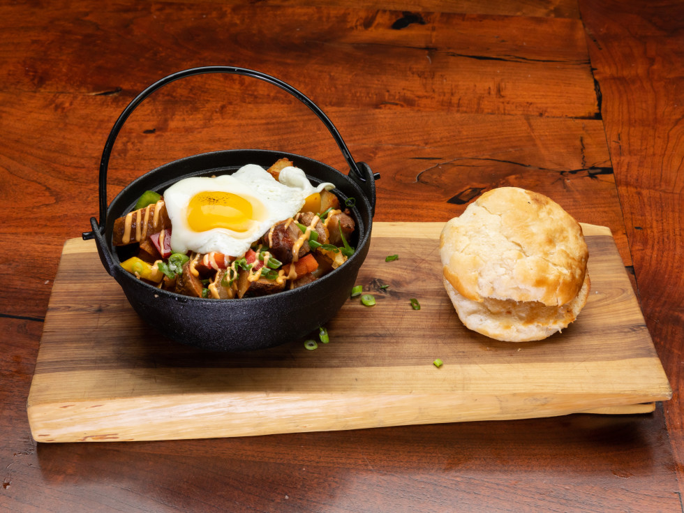 Egg hash and biscuit