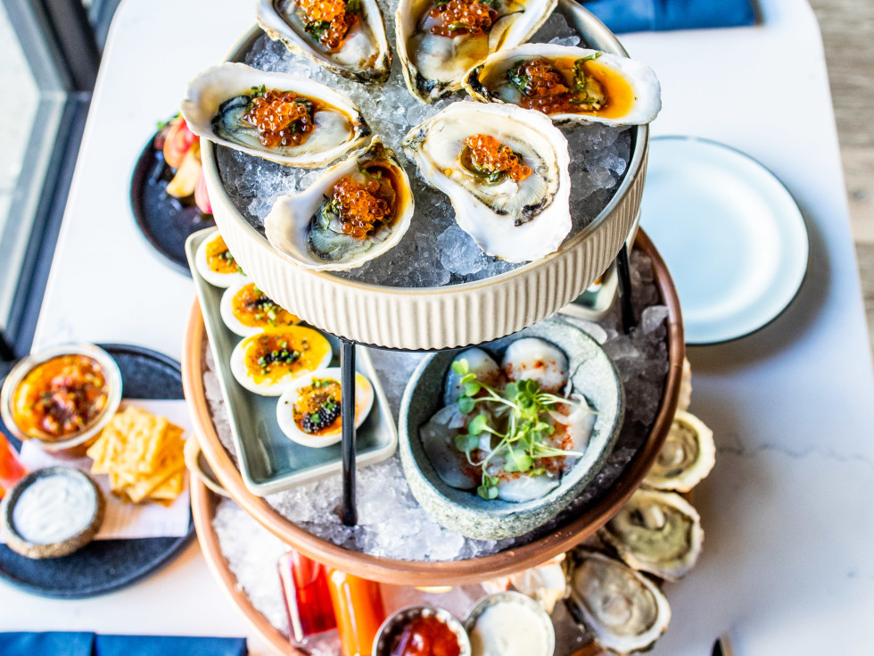 Plank seafood tower