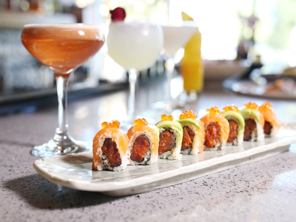 Sushi Rebel roll and cocktails
