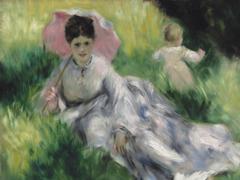 Pierre-Auguste Renoir, Woman with a Parasol and Small Child on a Sunlit Hillside, c. 1874–76, oil on canvas, Museum of Fine Arts, Boston