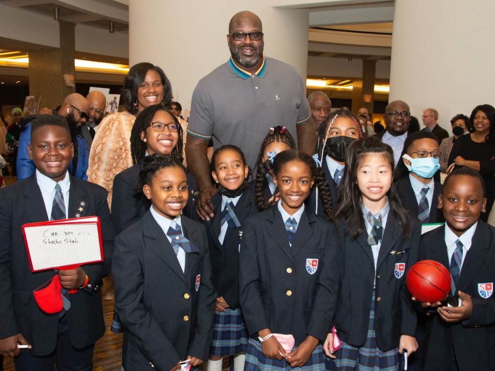 Shaquille O'Neal with St. Philip's Students