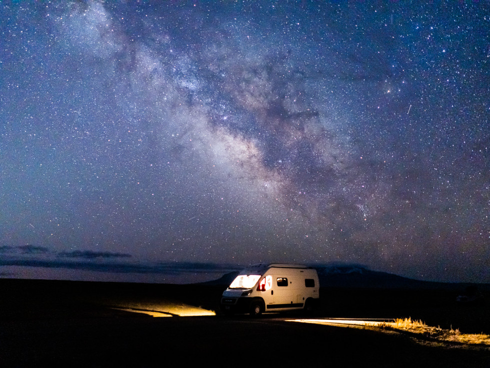 RV under night sky