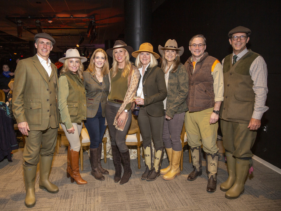 HMNS Great Outdoors Gala 2022 Garry and Carolyn Tanner, Kristen Weber, Caroline Frinkelstein, Katy Nelson, Margaret Hill, John Nelson, Jeremy Finkelstein