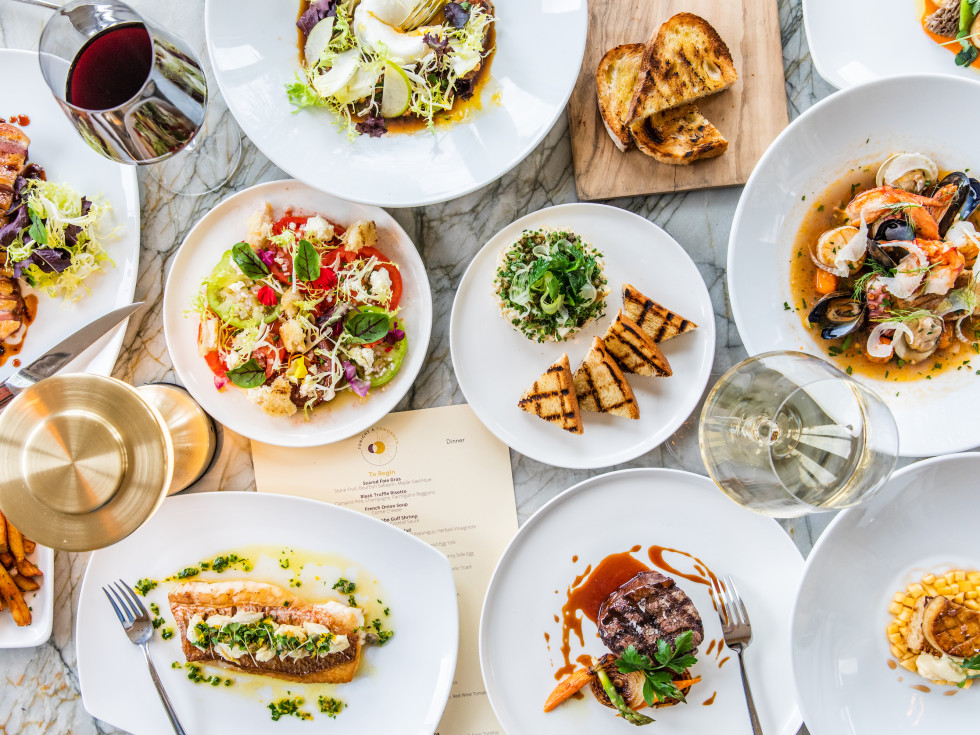 La Colombe d'Or hotel dinner spread