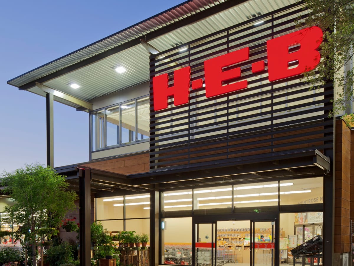 h-e-b grocery store front logo sign