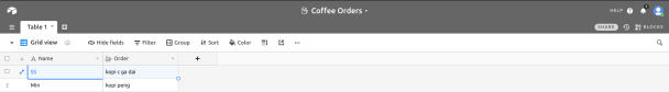 AirTable database for coffee app