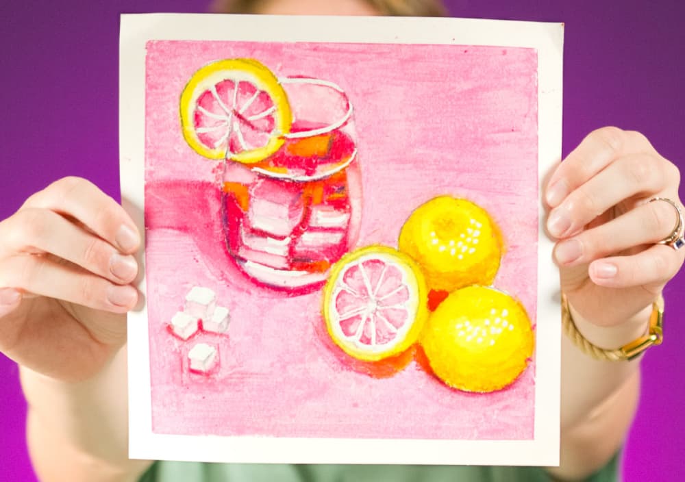 Pink Lemonade: Still-Life With Oil Pastels