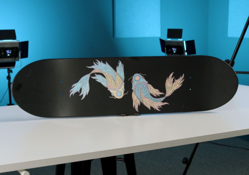 Skateboard Wall Art: Balanced Koi Fish