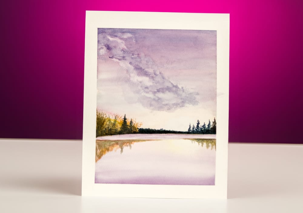 Purple Lake Watercolor Landscape