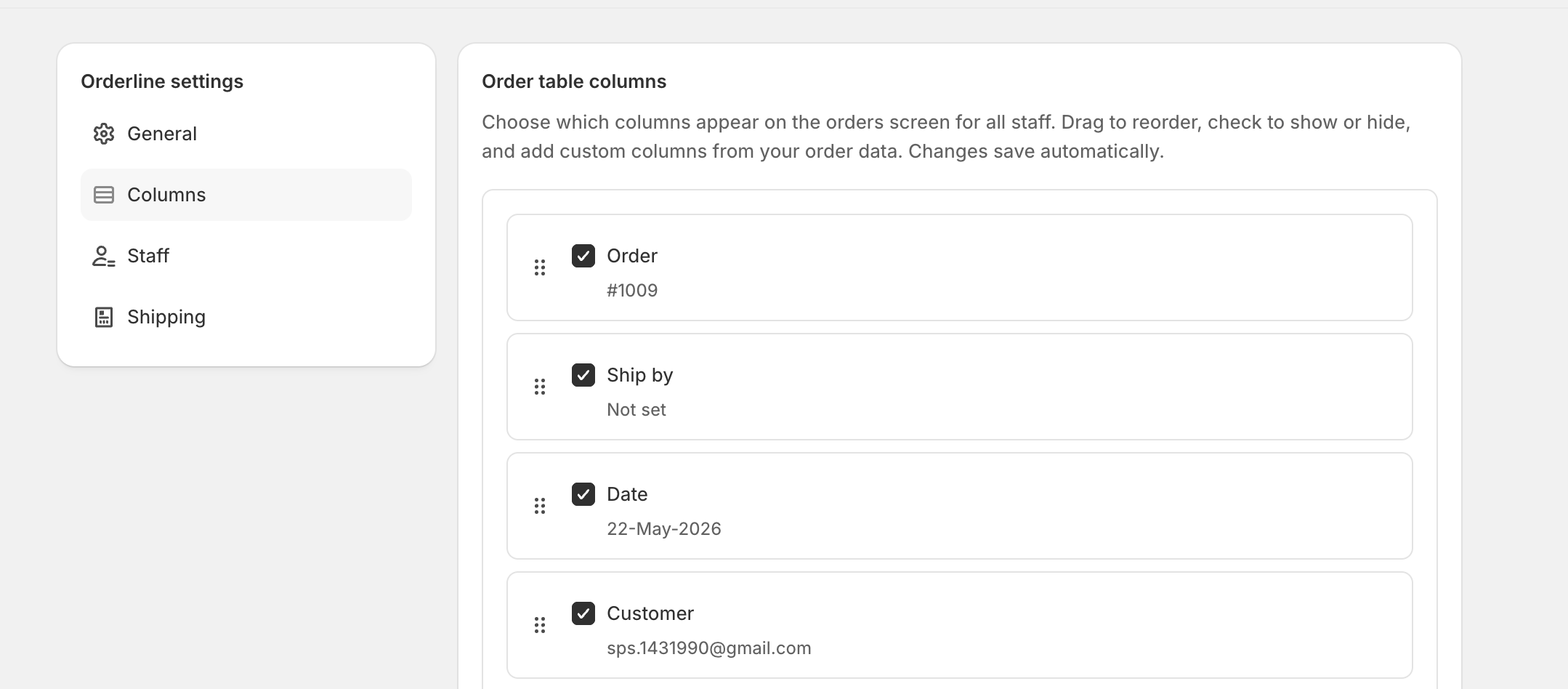 Columns Settings