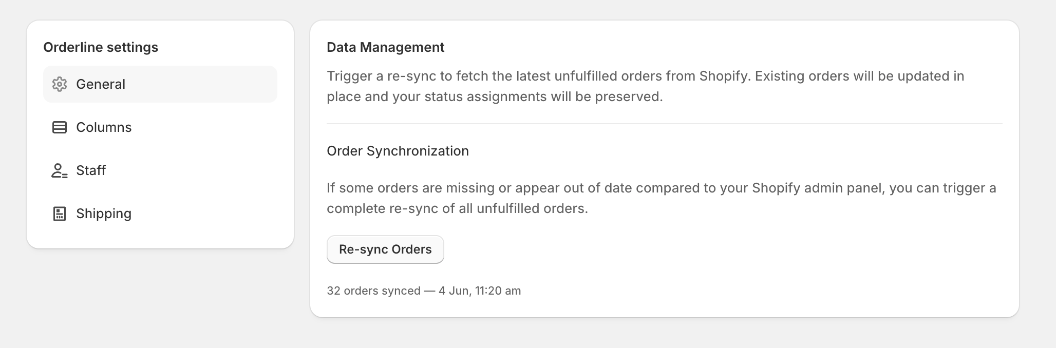 General settings with re-sync control visible