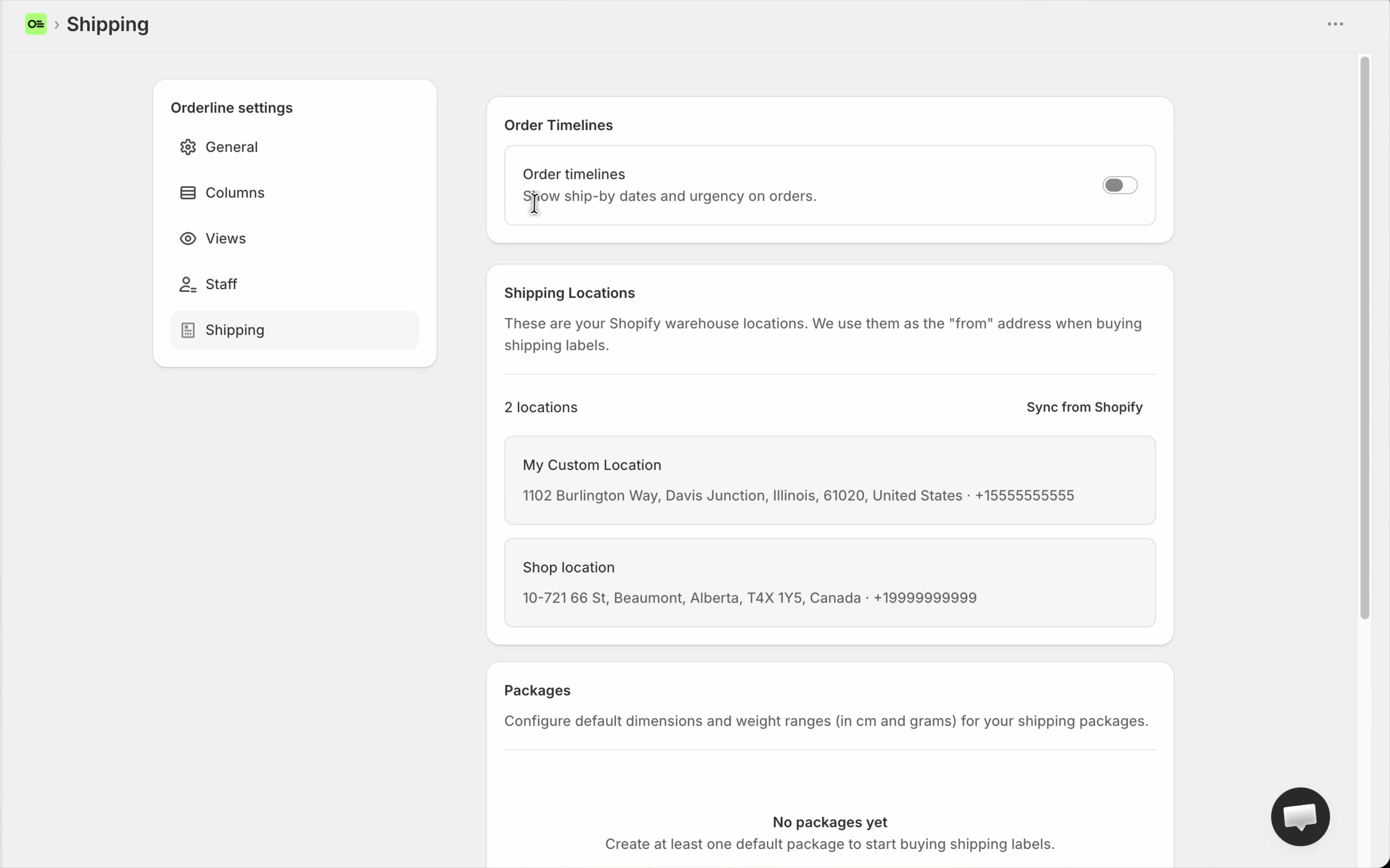 Order Timelines toggle off
