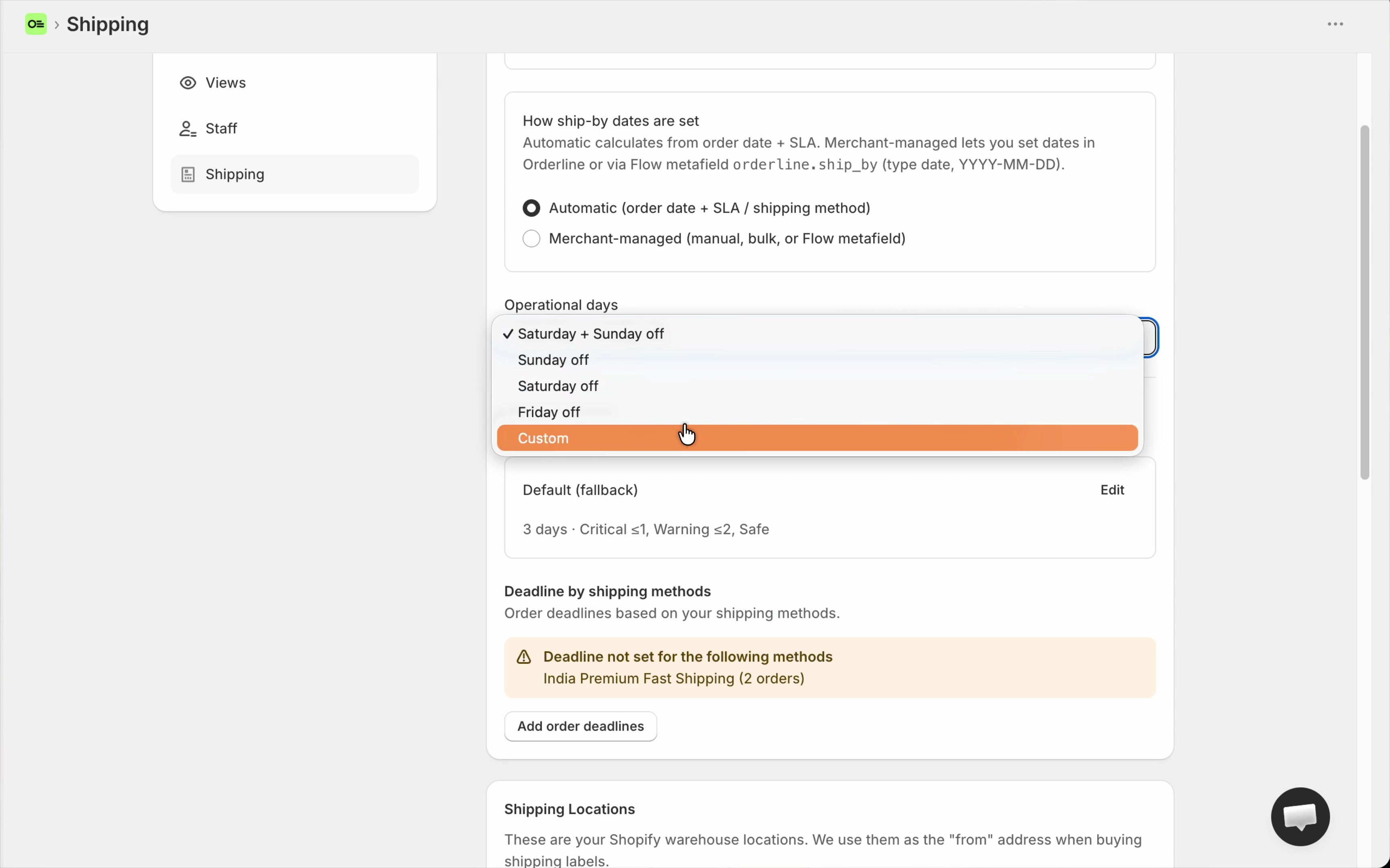 Operational days selector