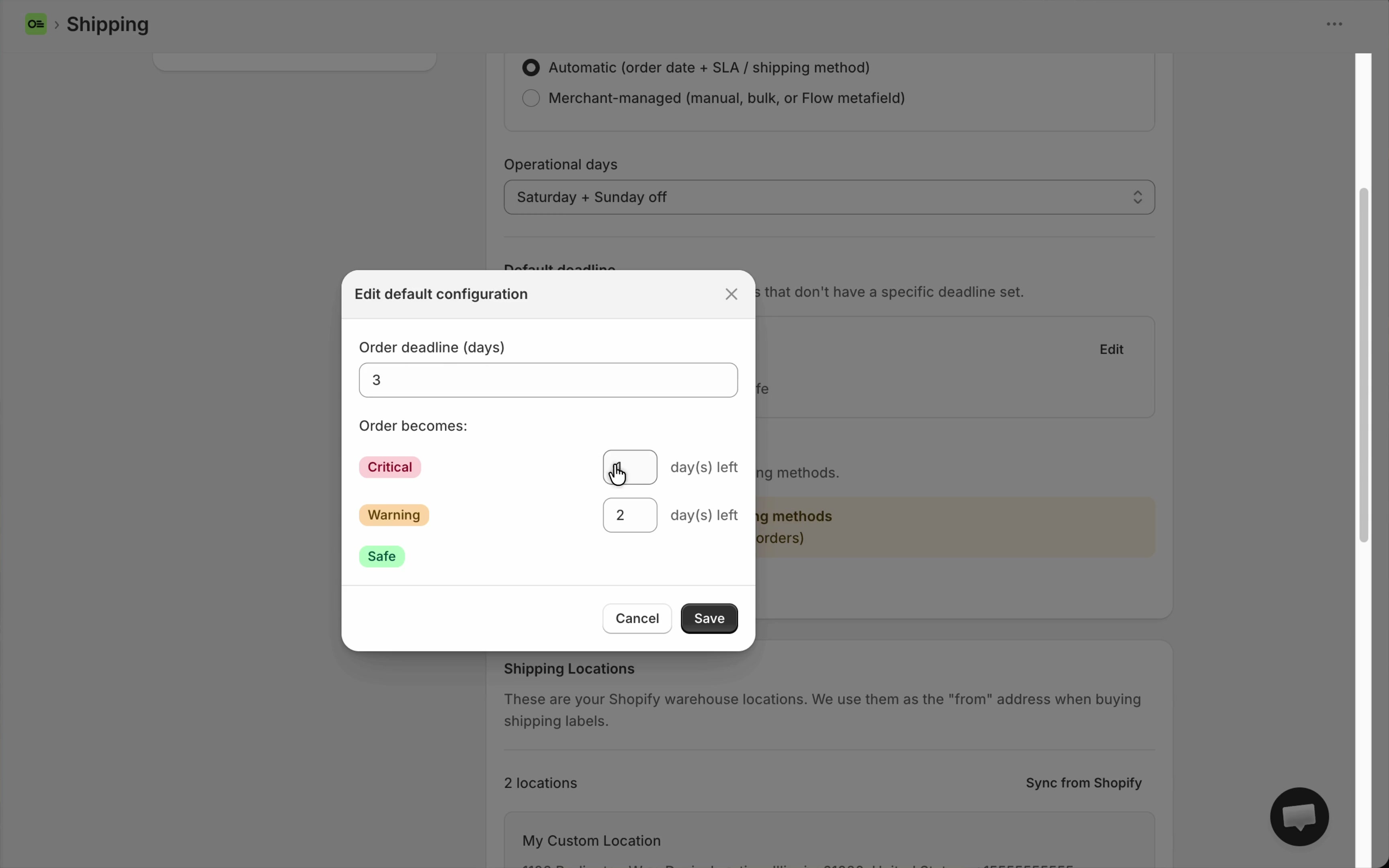 Edit default deadline modal