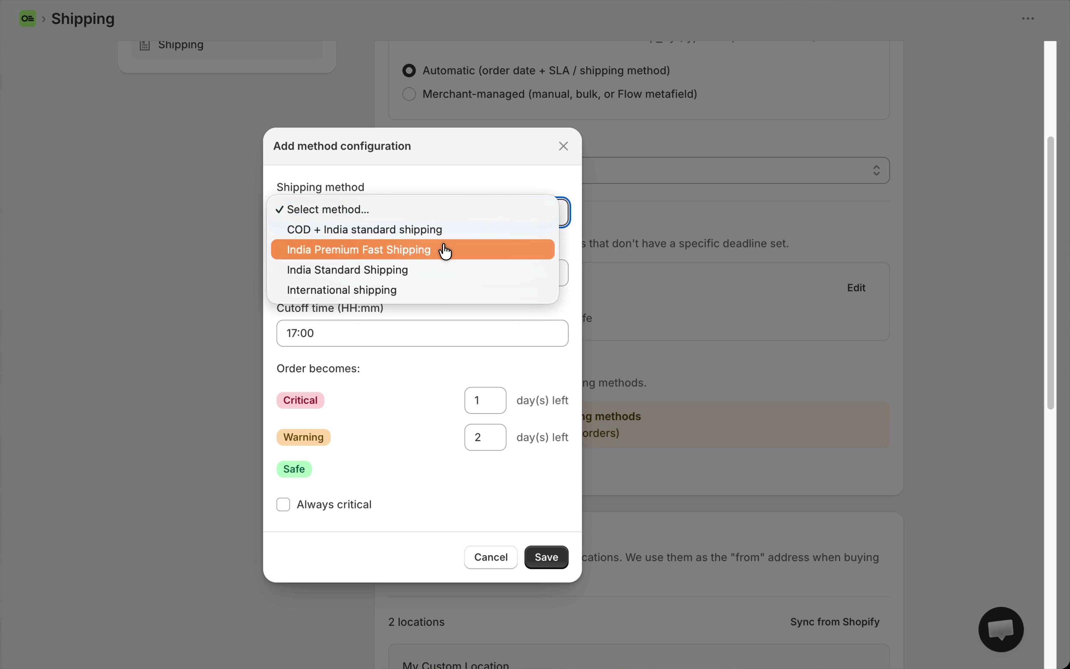 Add method deadline modal
