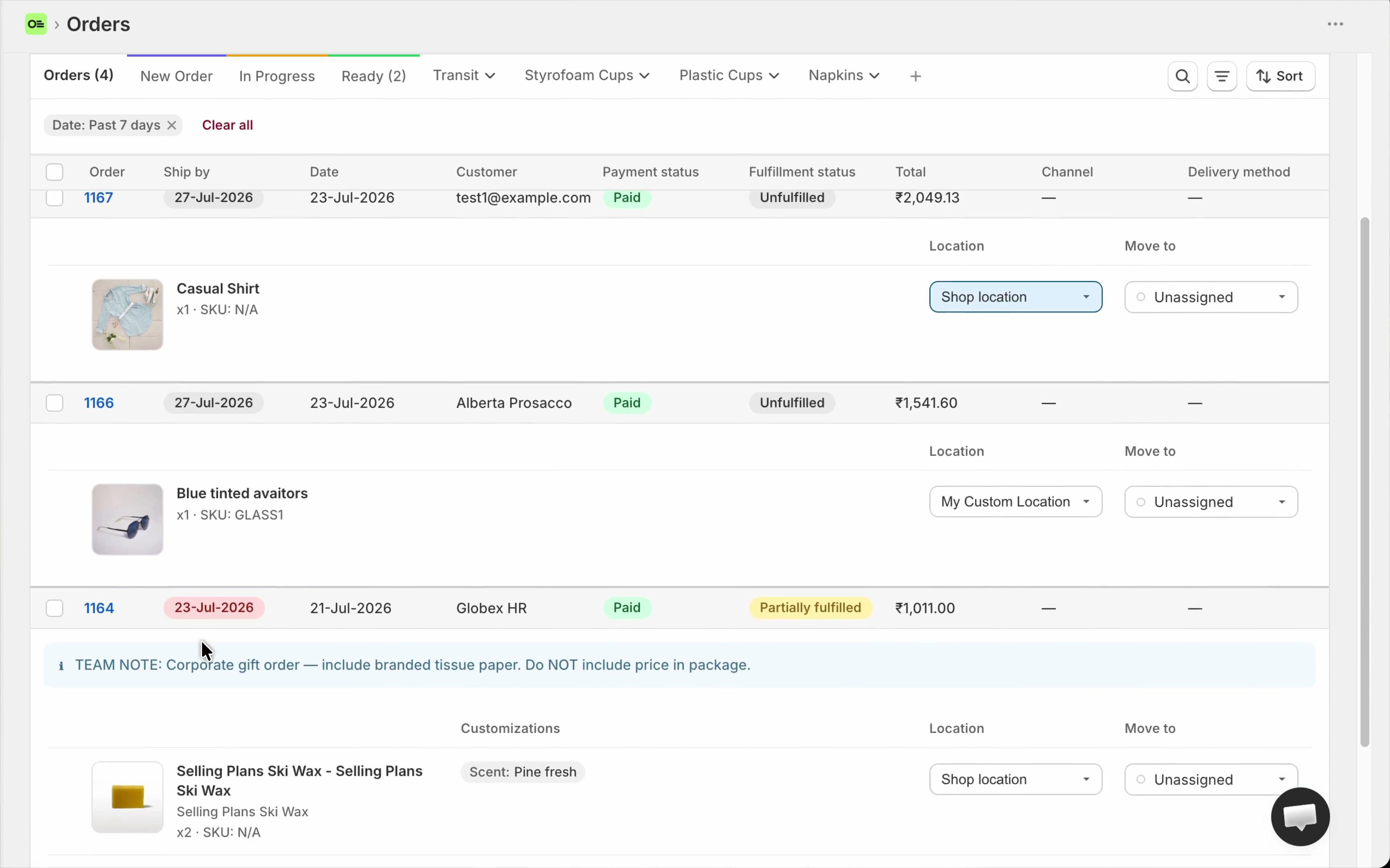 Orders table with Ship By column and urgency badges
