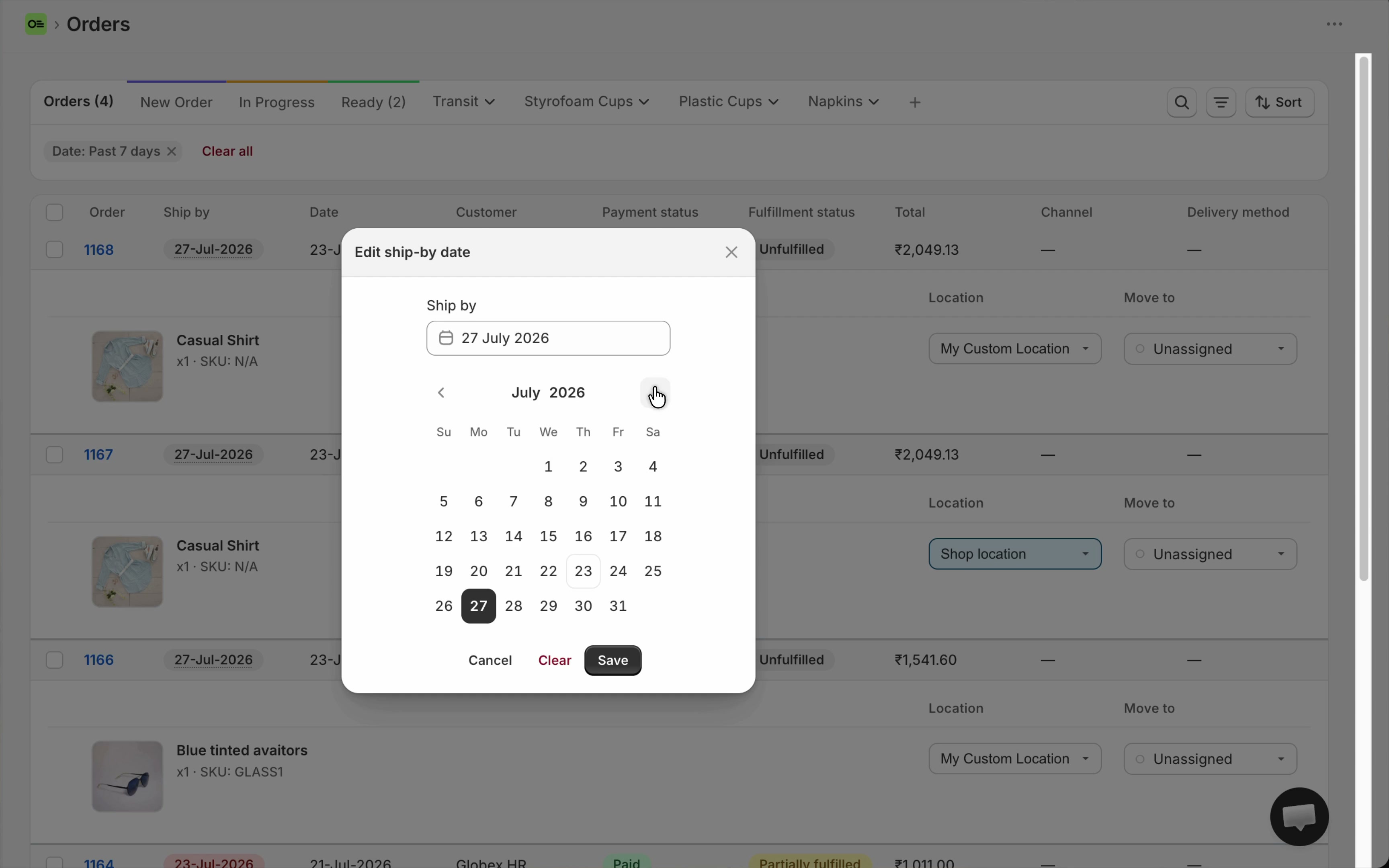Edit ship-by date modal