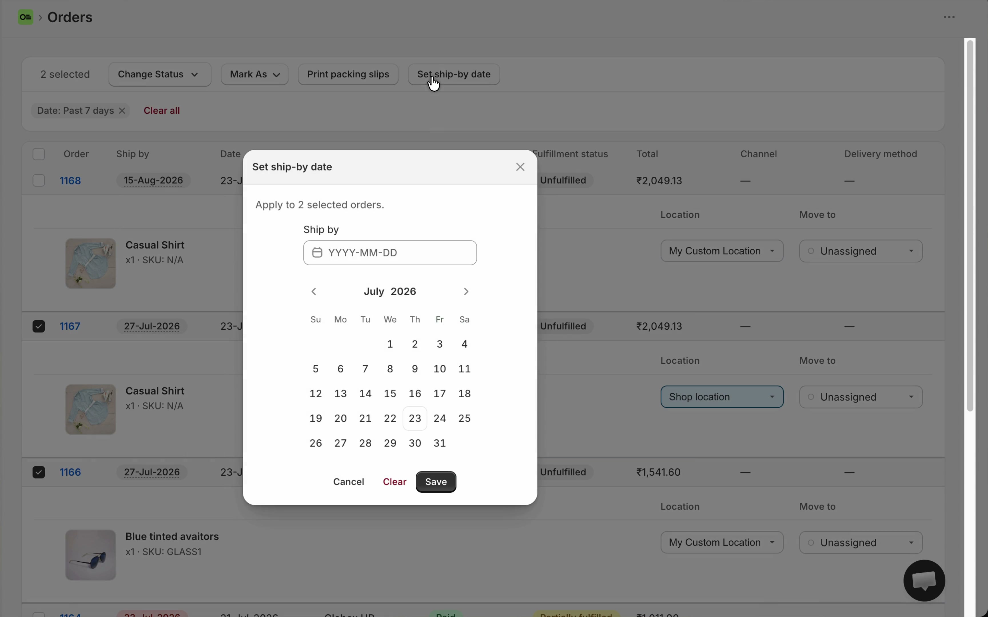 Bulk Set ship-by date modal