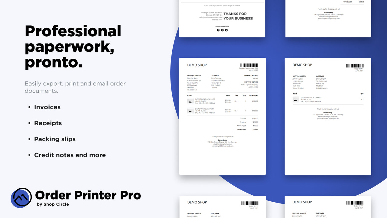 Order Printer Pro document example with line items from the public App Store listing