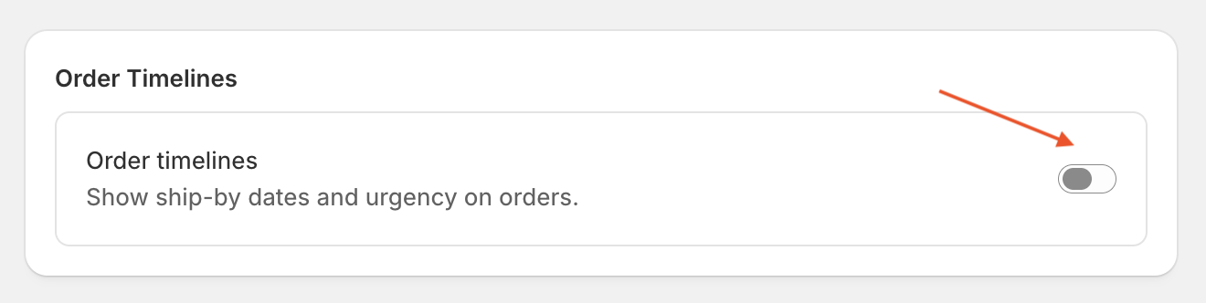 Order Timelines toggle on Shipping settings