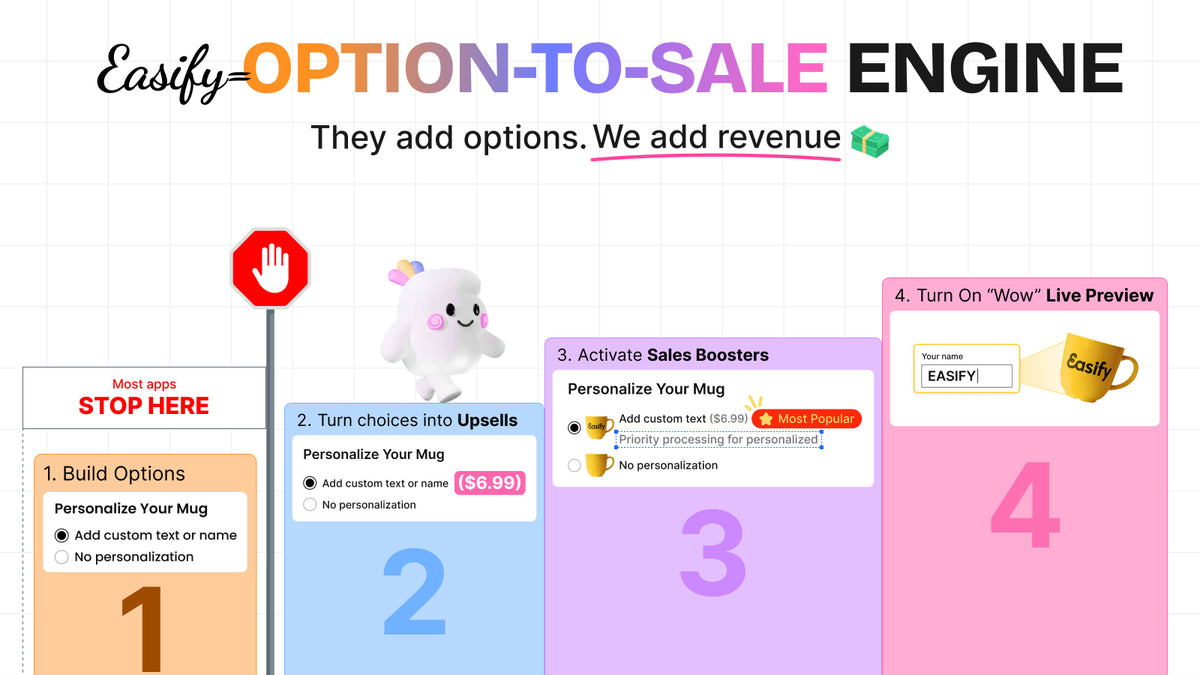 Easify Custom Product Options live preview showing customer engraving text on a Shopify product image