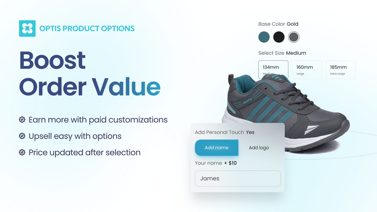 OPTIS Product Options editor with live preview for building custom add-ons on Shopify product pages