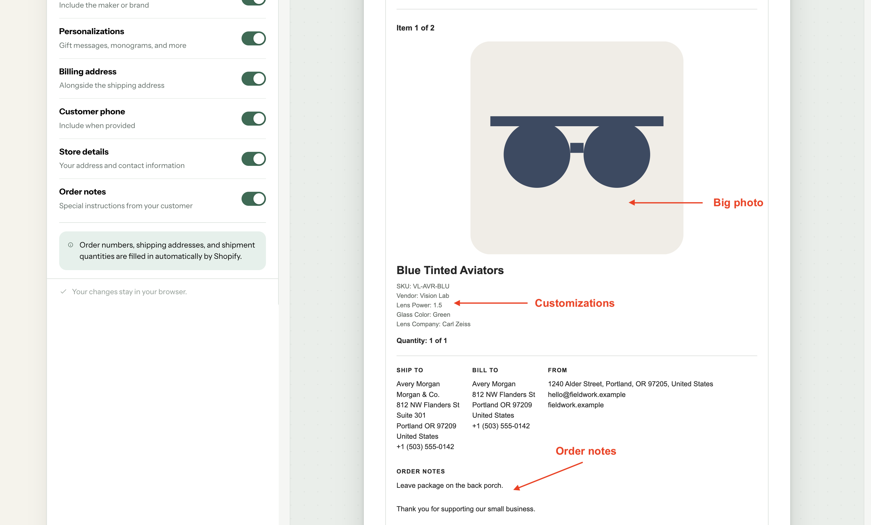 The free Orderline packing slip designer with layout, logo and customisation controls