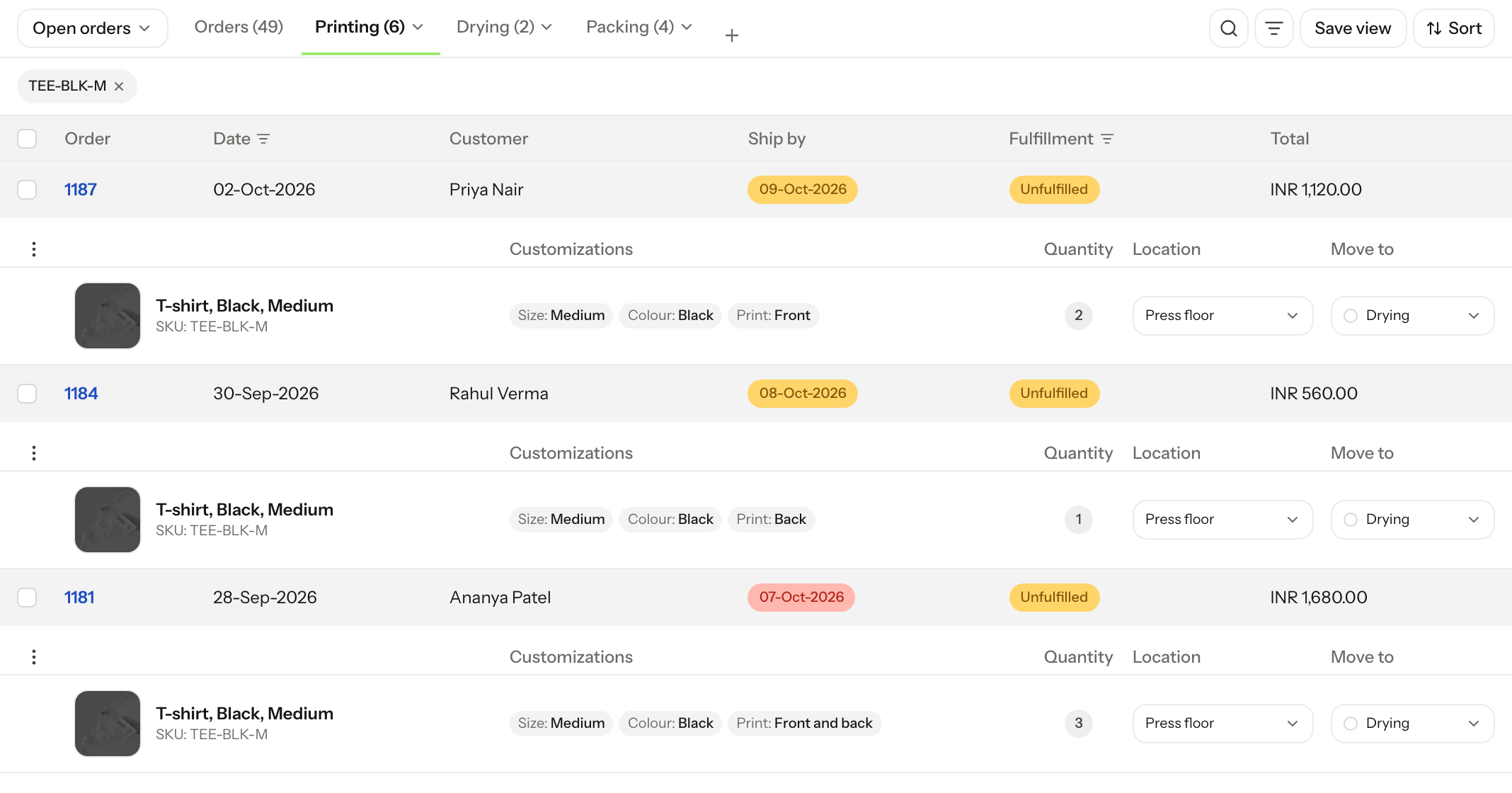 The orders list after See orders, with a filter tag showing the product you are filtered to