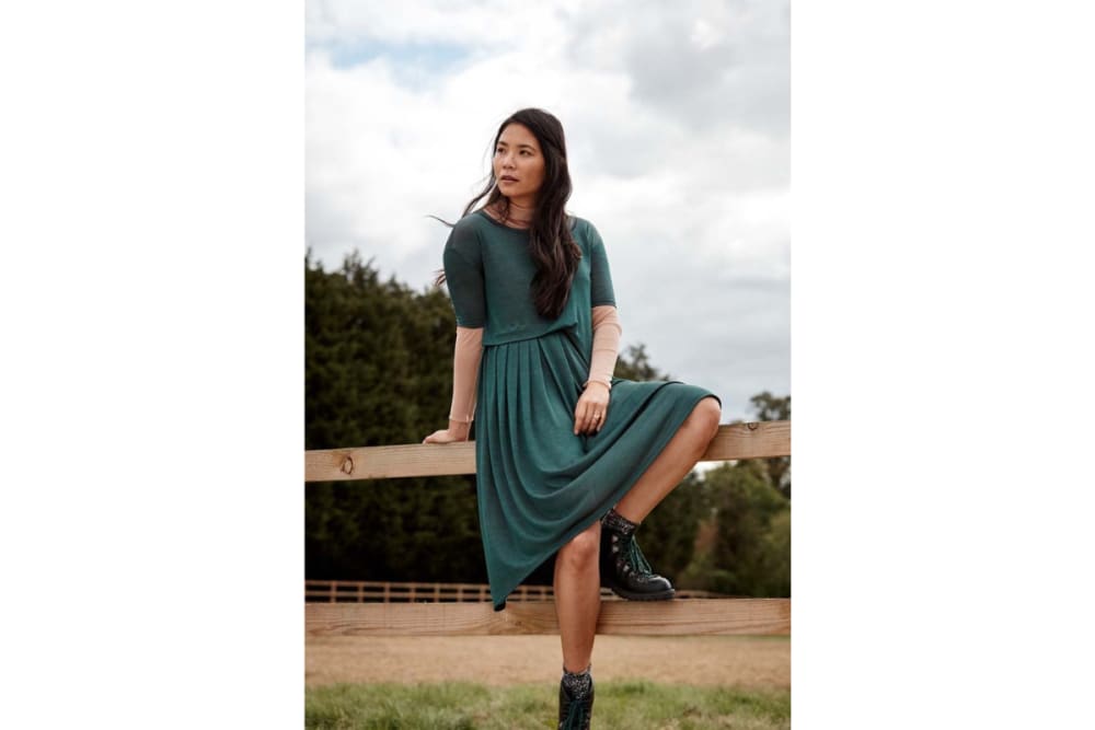 Asmuss pleated dress in pine green