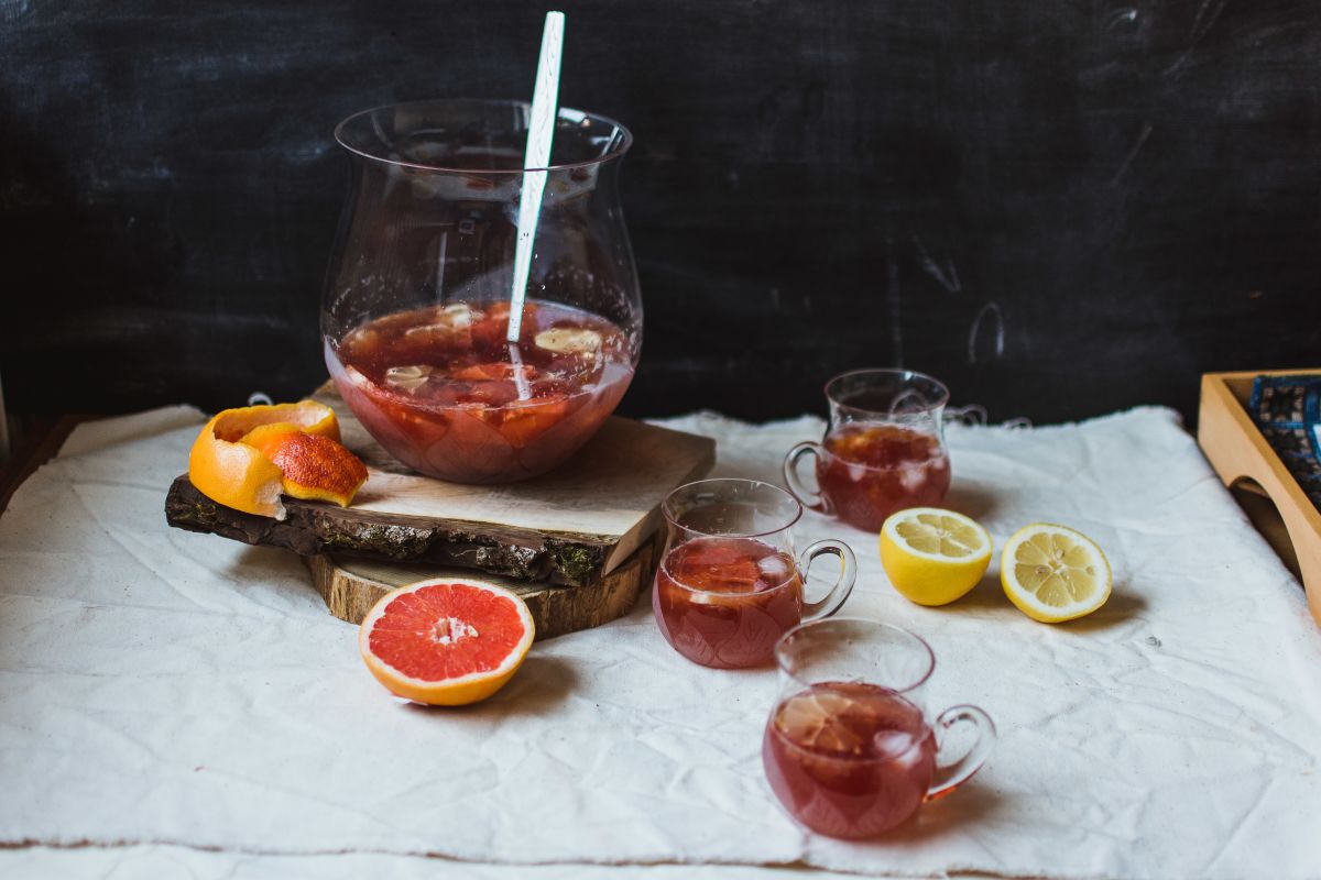 Citrus kombucha cocktail with aronia. 