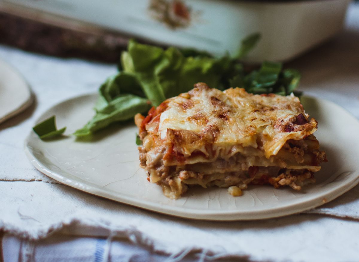 Amazing meatless lasagna (like the real one) served with some salad. 