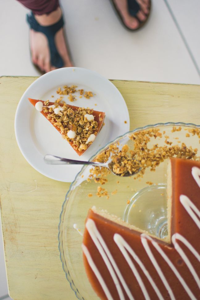 Delicious vegan vanilla peach cake