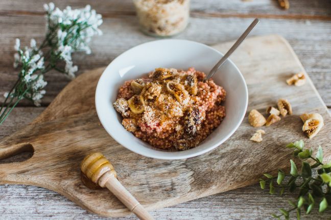 Delicious milled porridge with pan made granola.