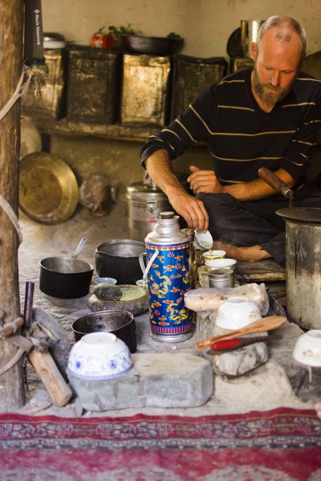 Preparing nettle tea.