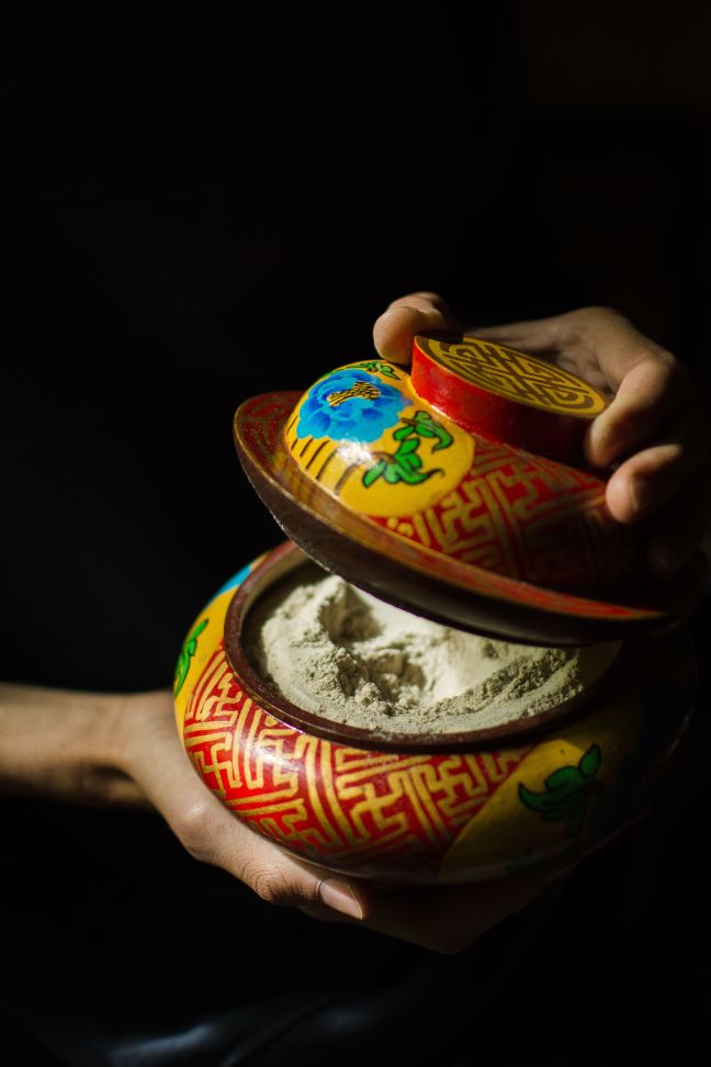 Tsampa-roasted barley flour.