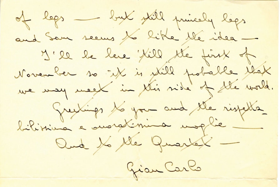 A handwritten letter from Samuel Barber