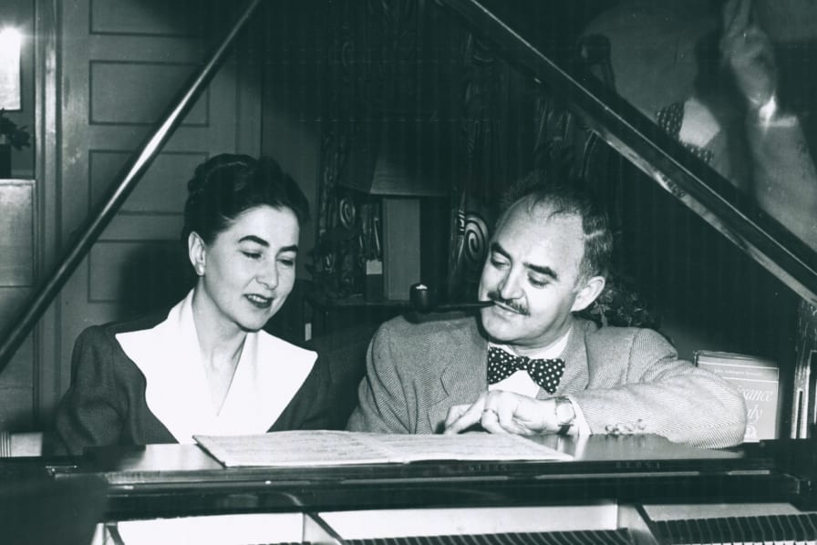 Eleanor and Vladimir Sokoloff at the piano
