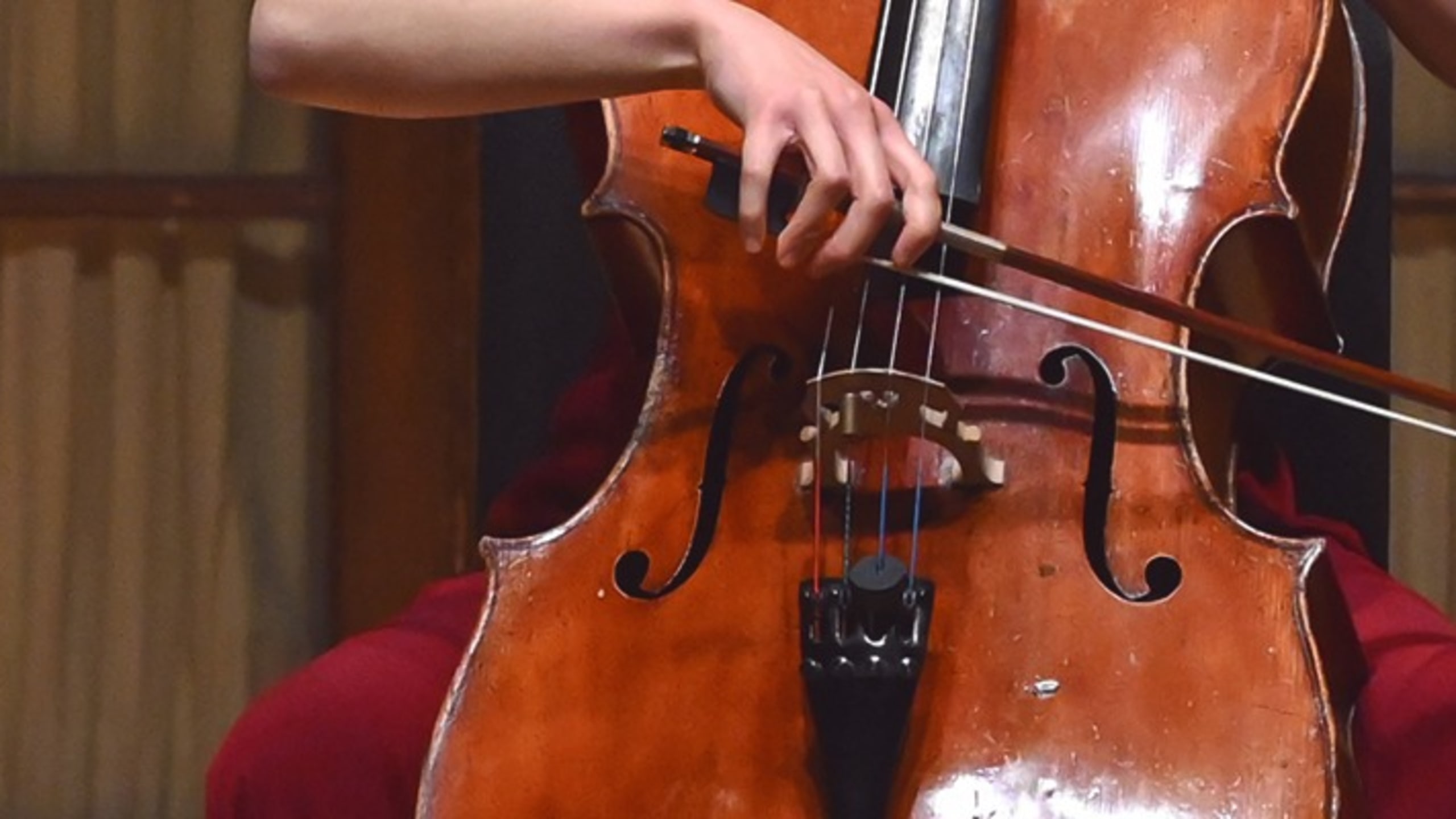 Cellist playing instrument