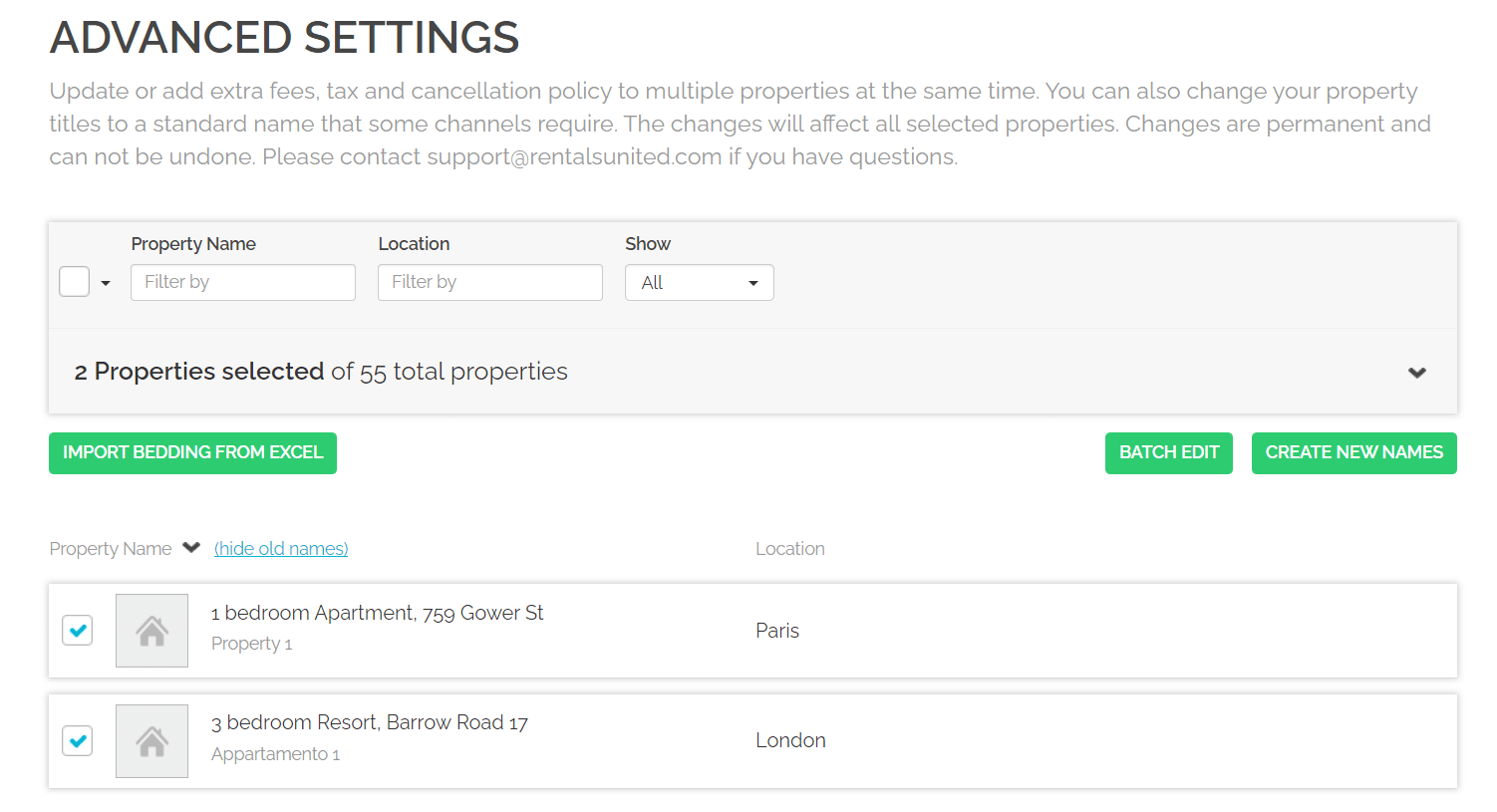 Property name results