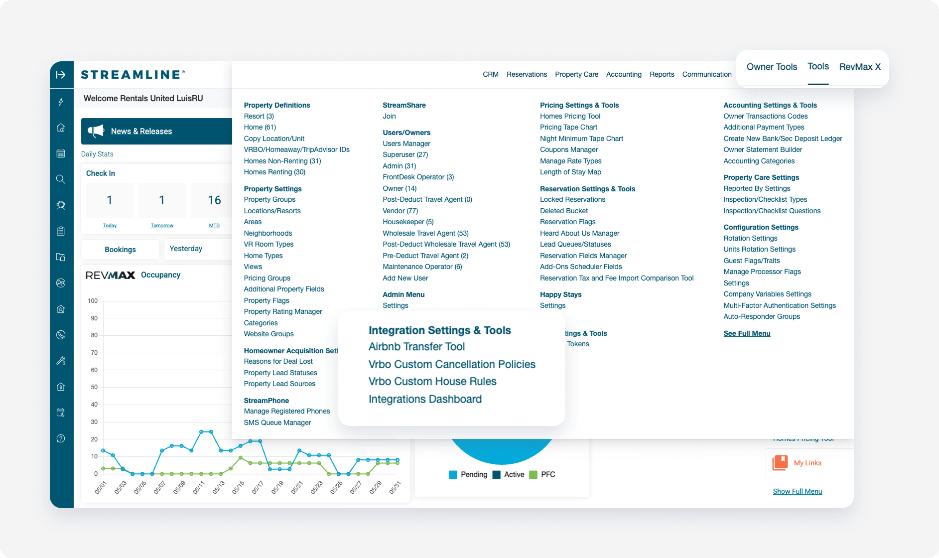 Streamline dashboard tools top menu