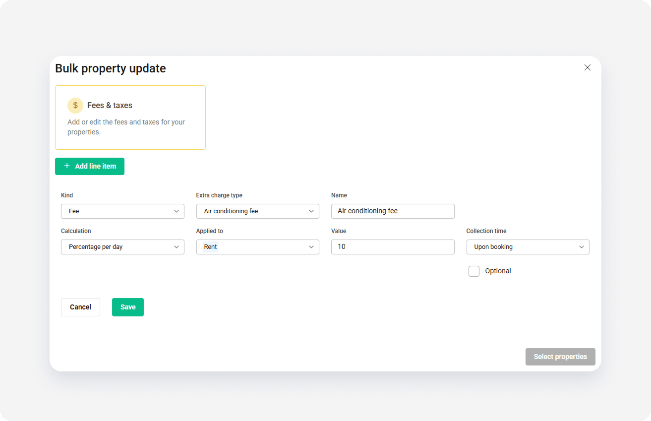 Bulk edit interface for fees and taxes