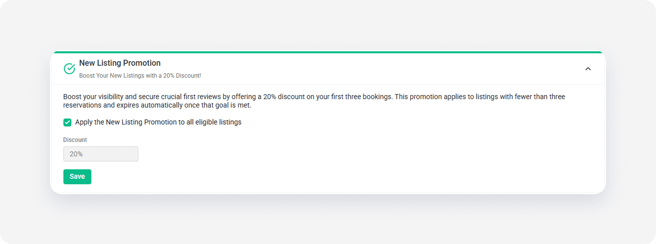 Airbnb channel settings new listing promotion
