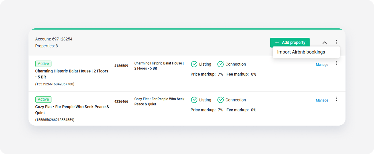 Airbnb property settings account menu