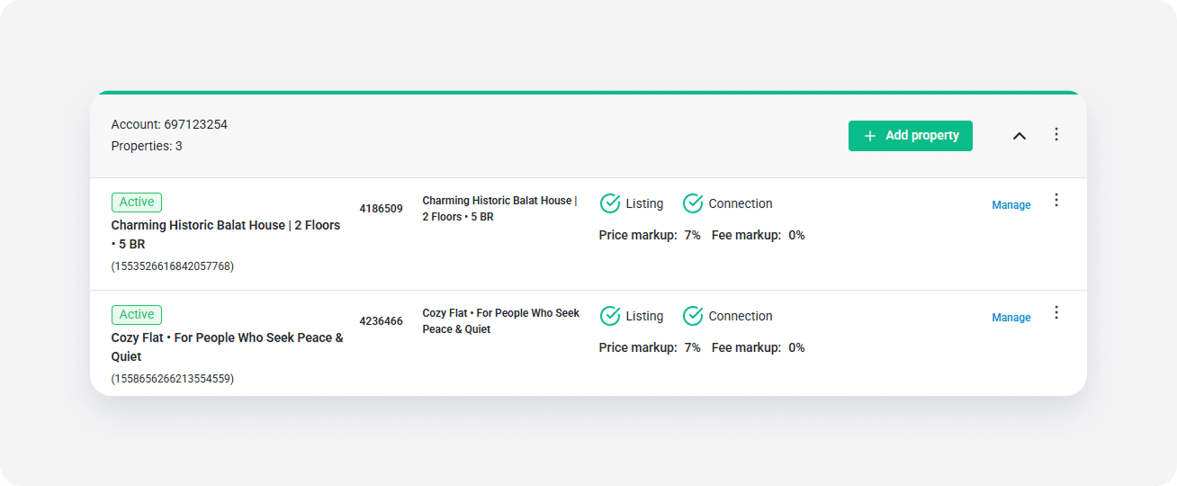 Airbnb property settings