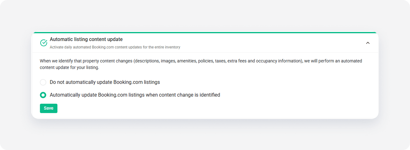 Booking channel settings auto update