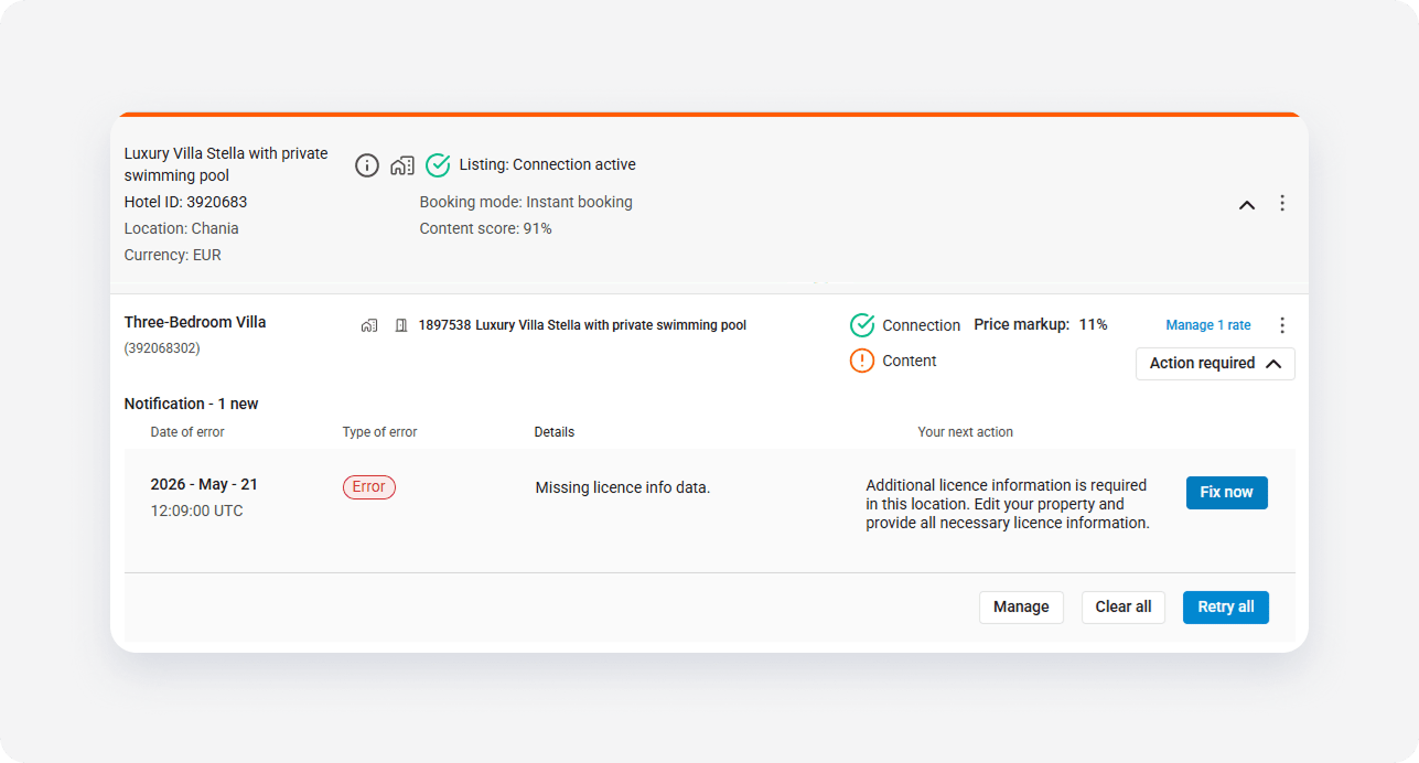 Booking property settings fix license