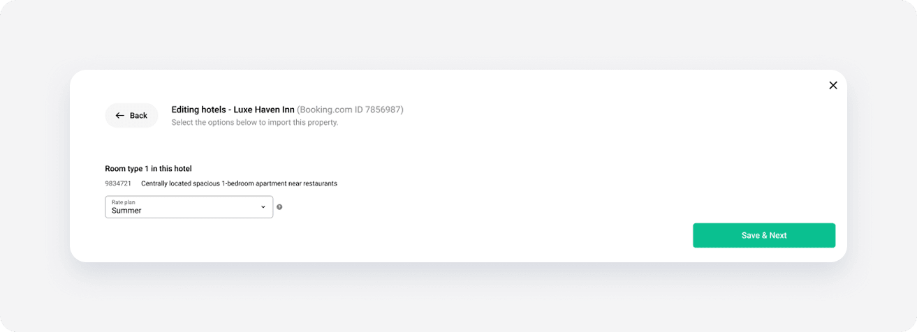 Booking property settings import rate plan selection