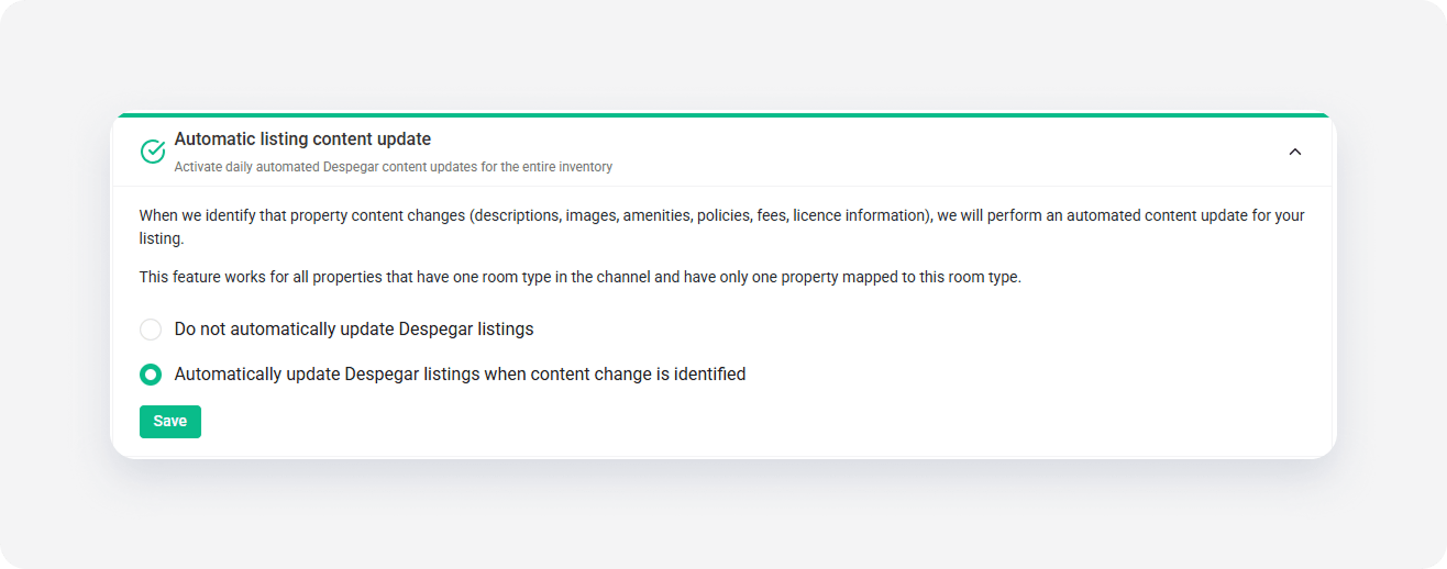 Despegar channel settings auto update
