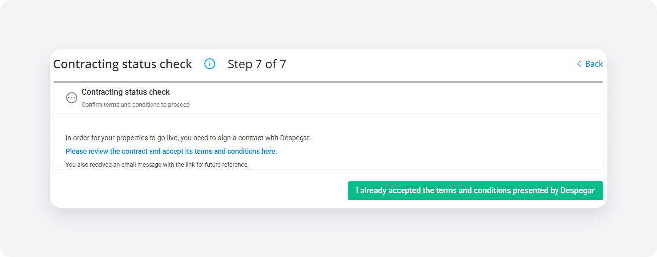 Despegar property settings contract status