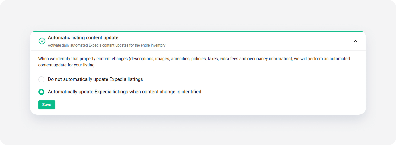 Expedia channel settings auto update